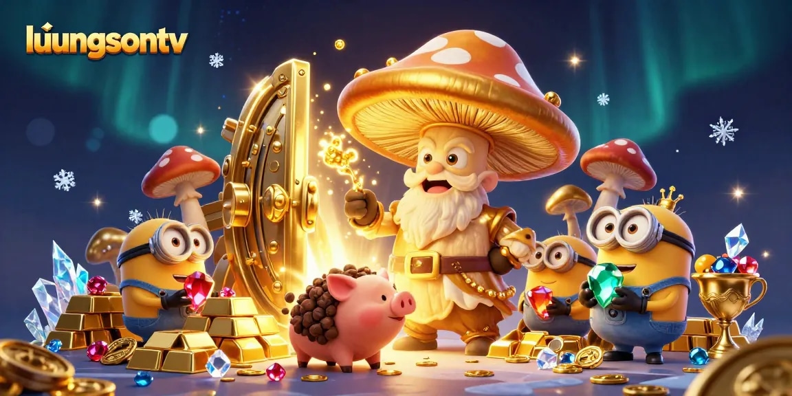 Experience the magic of luongsontv as a golden wizard conjures treasure amidst vibrant casino elements.