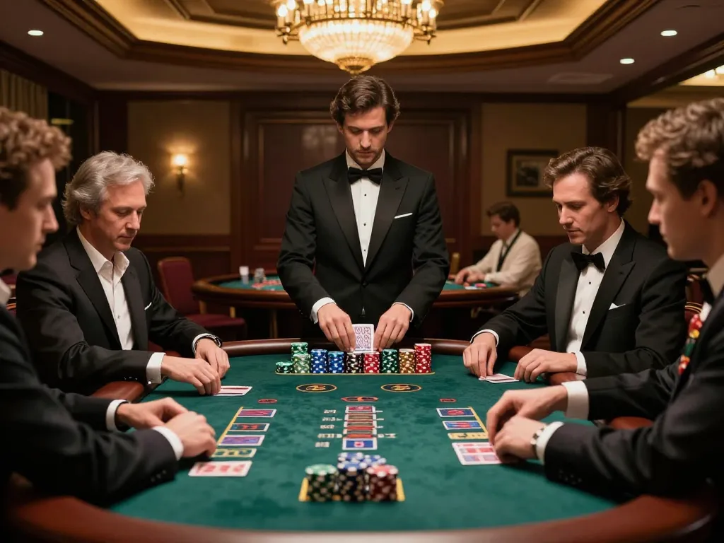 Players engaged in high-stakes blackjack at F168bet casino with attentive dealer in elegant setting.
