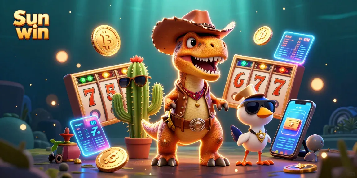 Experience the excitement of Sun win with T-Rex and friends in a vibrant casino scene.