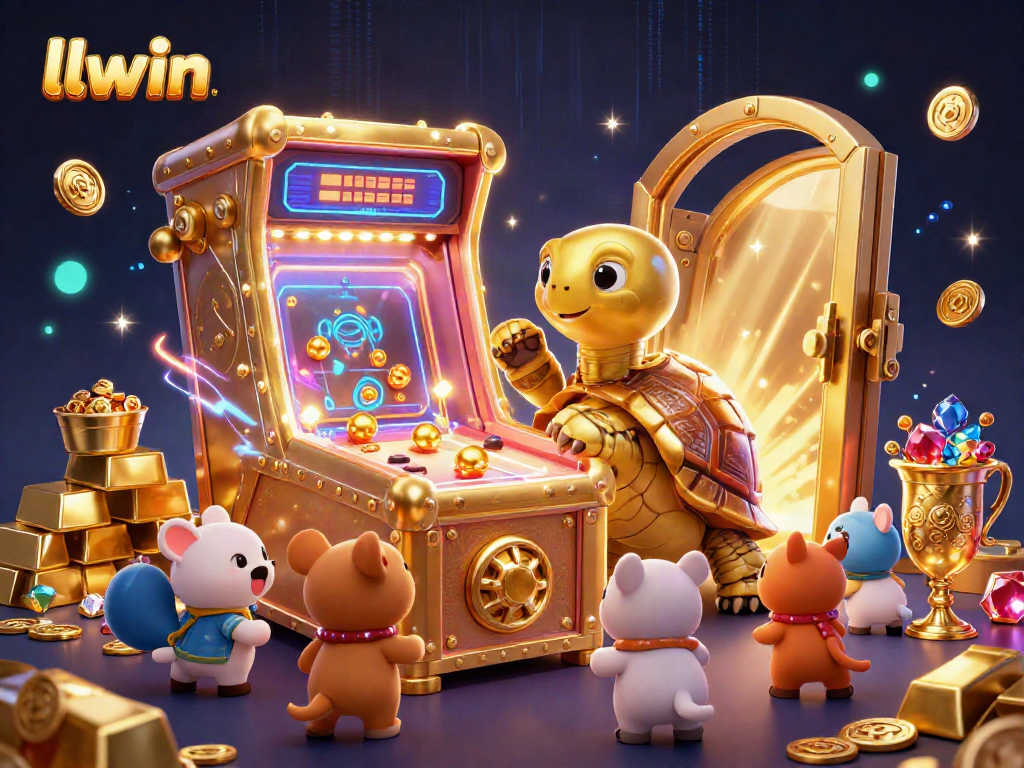 llwin interactive gaming scene with a golden tortoise and vibrant casino elements.