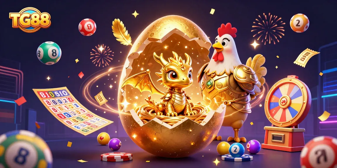 Experience thrilling wins with TG88, showcasing a golden dragon surrounded by vibrant lottery elements.
