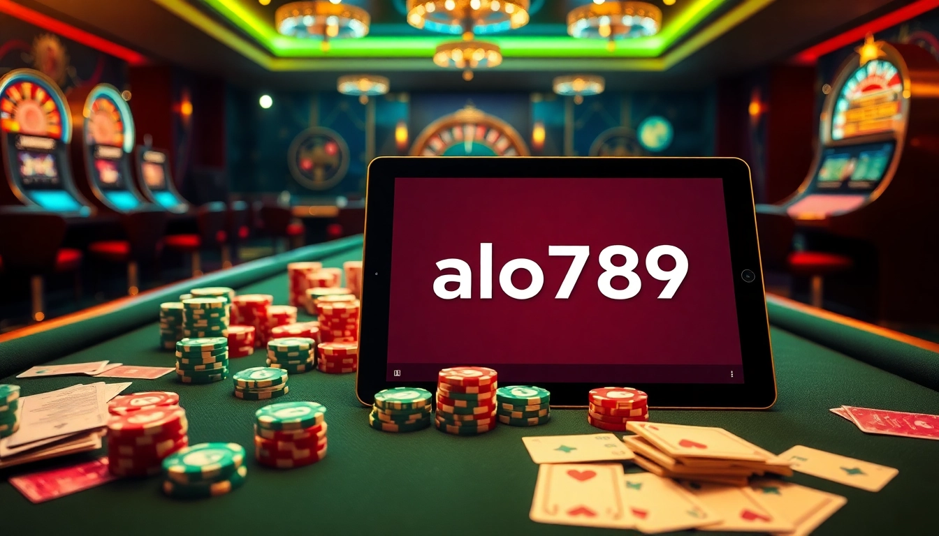 Experience thrilling gambling with alo789 đăng nhập on a vibrant casino table full of chips and cards.