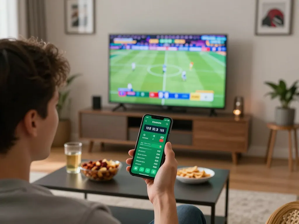 Betting excitement on the 88vv app in a cozy setting, showcasing odds on a smartphone during a live sports event.