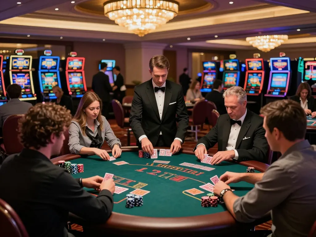 Experience thrilling gameplay at nhà cái UU88, featuring active blackjack tables and skilled dealers in a vibrant casino environment.