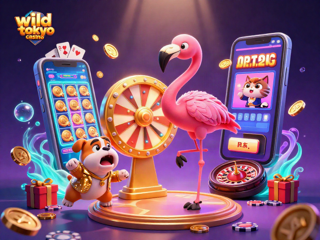 Experience excitement at wild tokyo casino with a dazzling game show scene featuring cartoon characters and vibrant gaming elements.