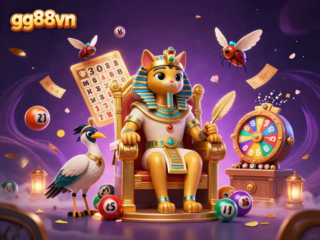 Experience exciting moments at gg88vn with 3D pharaoh cat and lottery elements bringing luck.