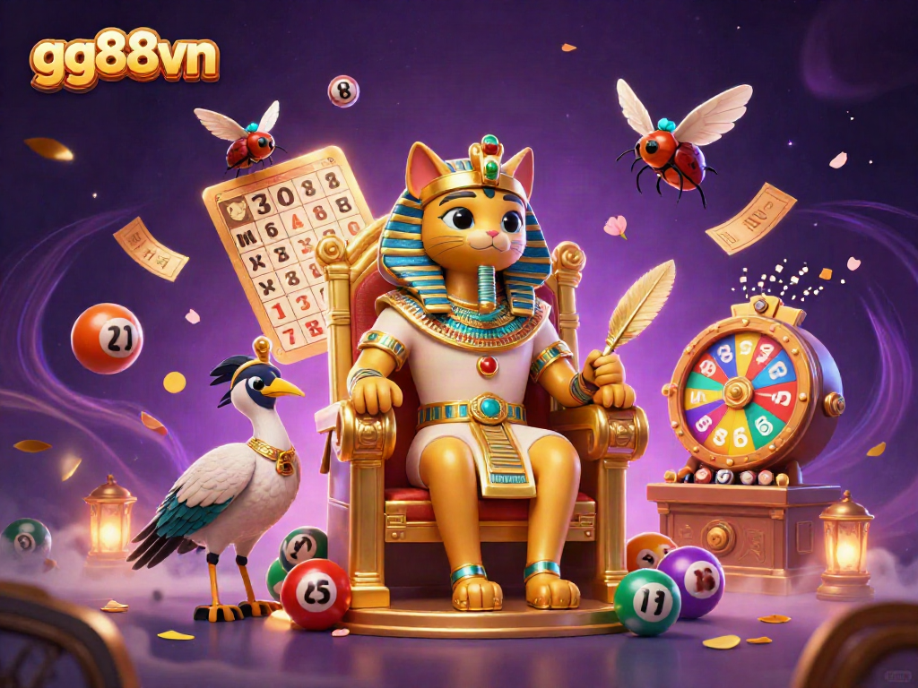 Experience exciting moments at gg88vn with 3D pharaoh cat and lottery elements bringing luck.