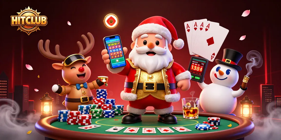 Experience HITCLUB with Santa as he celebrates jackpots alongside friends in a vibrant casino scene