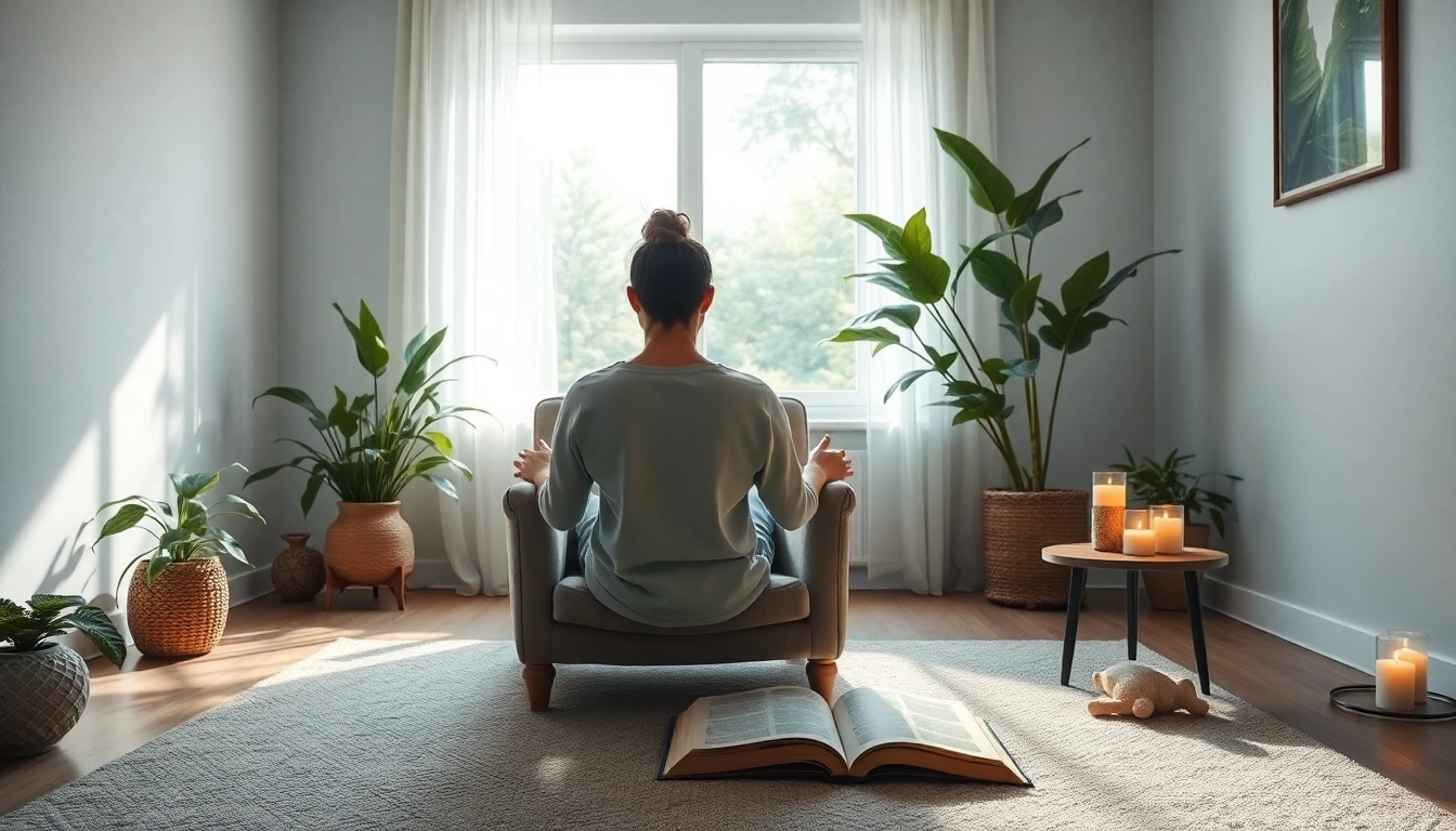 Practicing mindfulness in a tranquil environment to combat stress and anxiety.