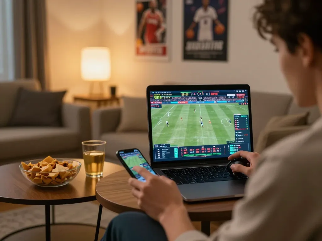 Engaged player using Vin88 for live sports betting during a game
