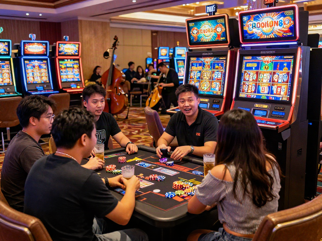 Players engaging with rokok88 slot login in a vibrant casino setting filled with excitement.