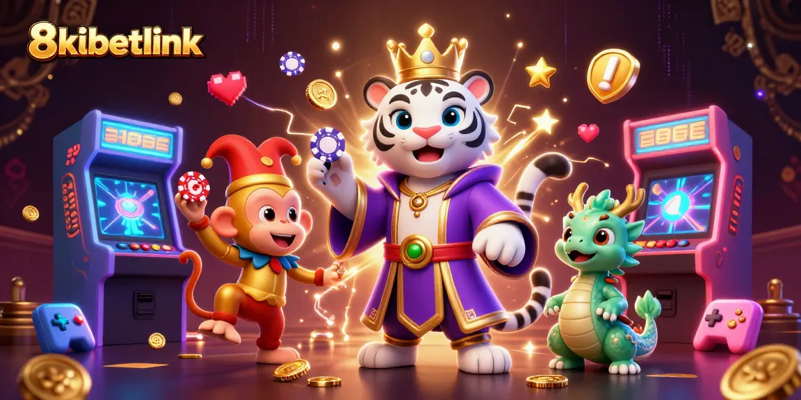 Engage with 8xbetlink's colorful casino atmosphere featuring characters and gaming elements.