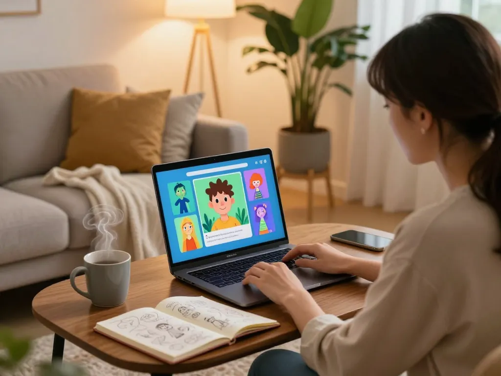 User engaged in a lively AI chat experience while exploring crush on character interactions in a cozy living room.