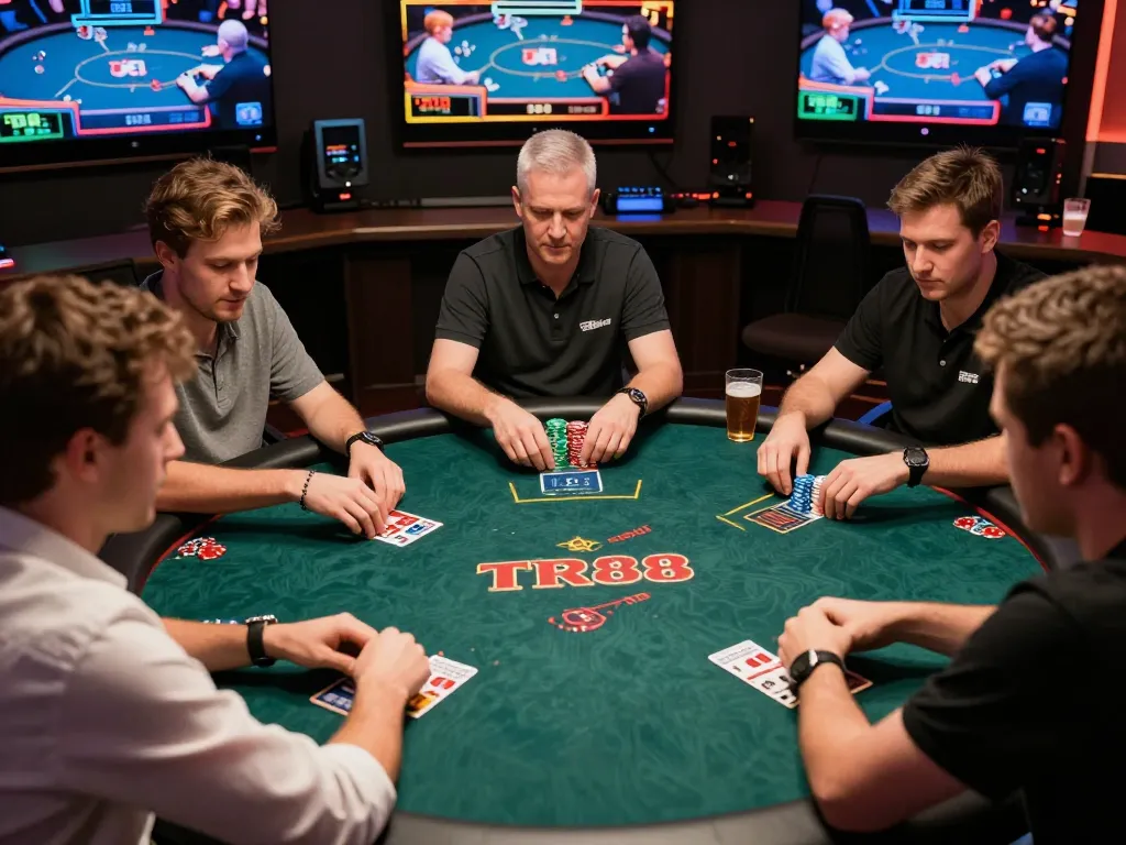 Players engaging in high-stakes poker at TR88's online casino platform.