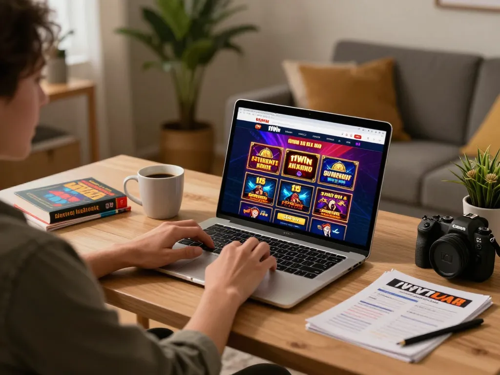 Engaging with 11Win's online casino while enjoying a cozy home gaming setup.