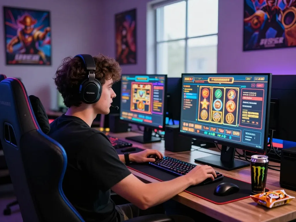 Player immersed in sunwin20 online gaming at a sleek desktop setup.