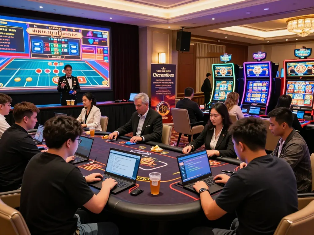 Engaged players enjoying TT88's vibrant online casino games in a luxurious setting.