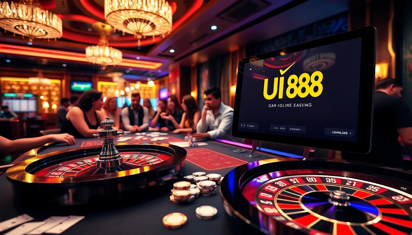 Experience thrilling gameplay at UU 88 with vibrant casino scenes and engaging gambling activities.