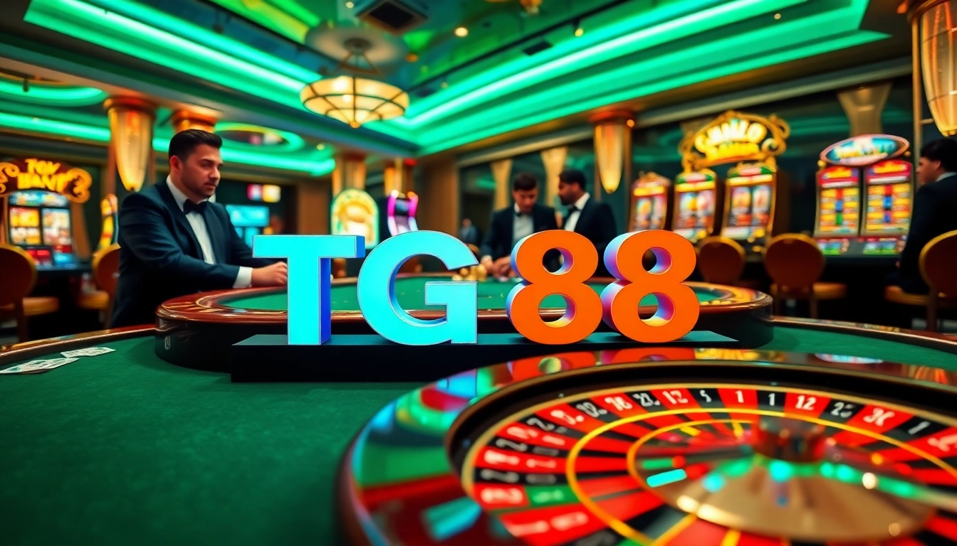 Players enjoying a thrilling poker game at TG88 casino, showcasing excitement and luxury.