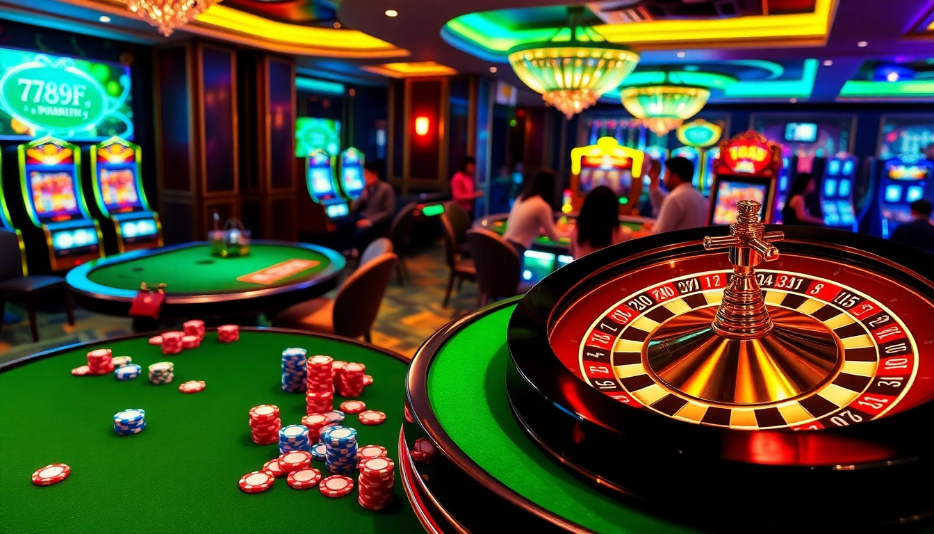 Engage with the exciting world of online gambling at website 789f, showcasing vibrant casino tables and gaming action.