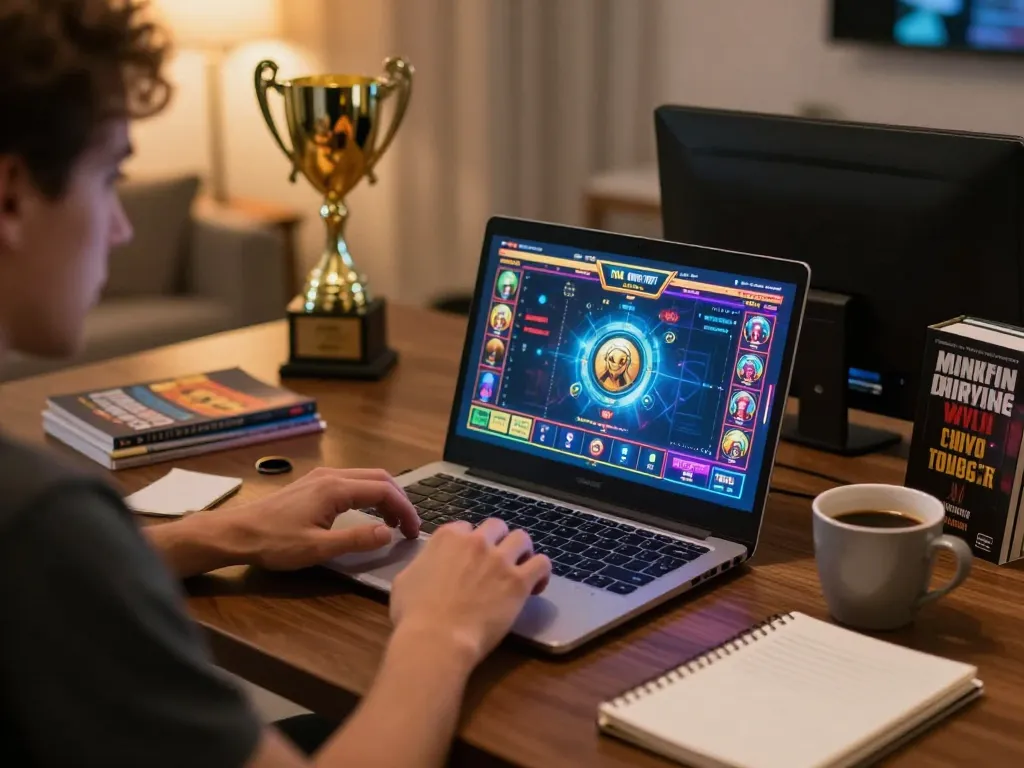 F168 player enjoying an online casino game on a laptop while practicing bankroll management.