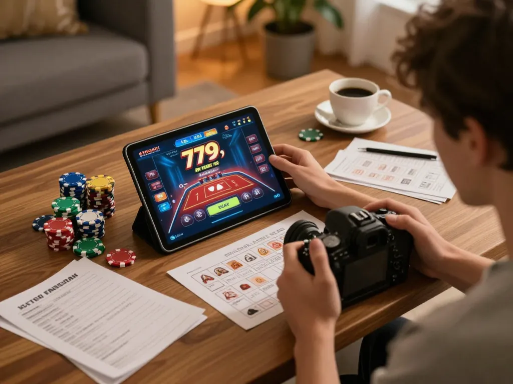 Fun79 user strategizing wins at home during online casino gaming