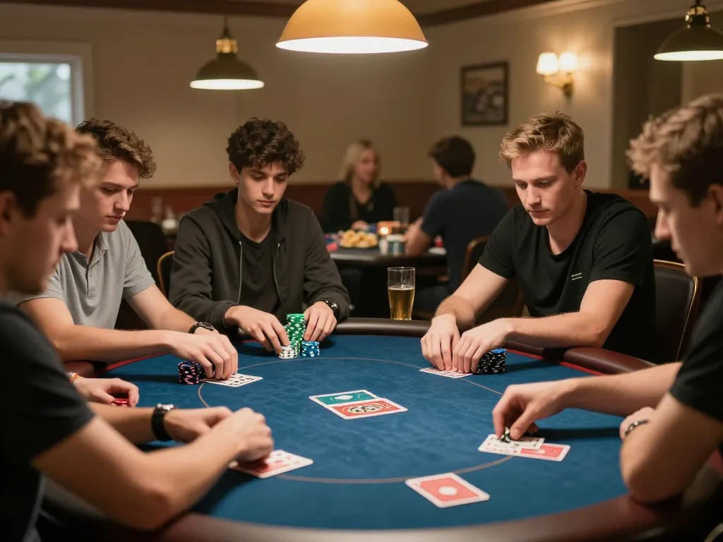 Players engage in strategic poker gameplay at 98win, surrounded by focused atmosphere and premium chips.