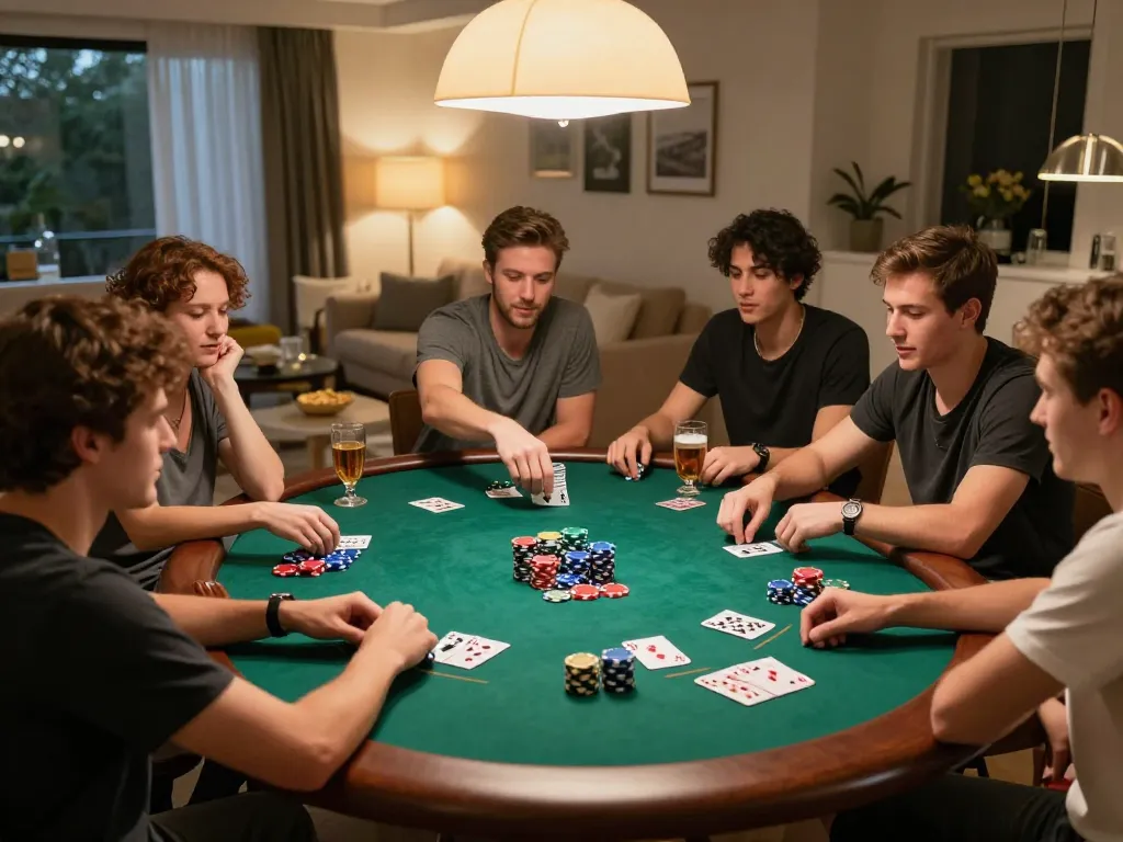 Soi keo nha cai in action during a lively home poker game with friends and colorful chips.