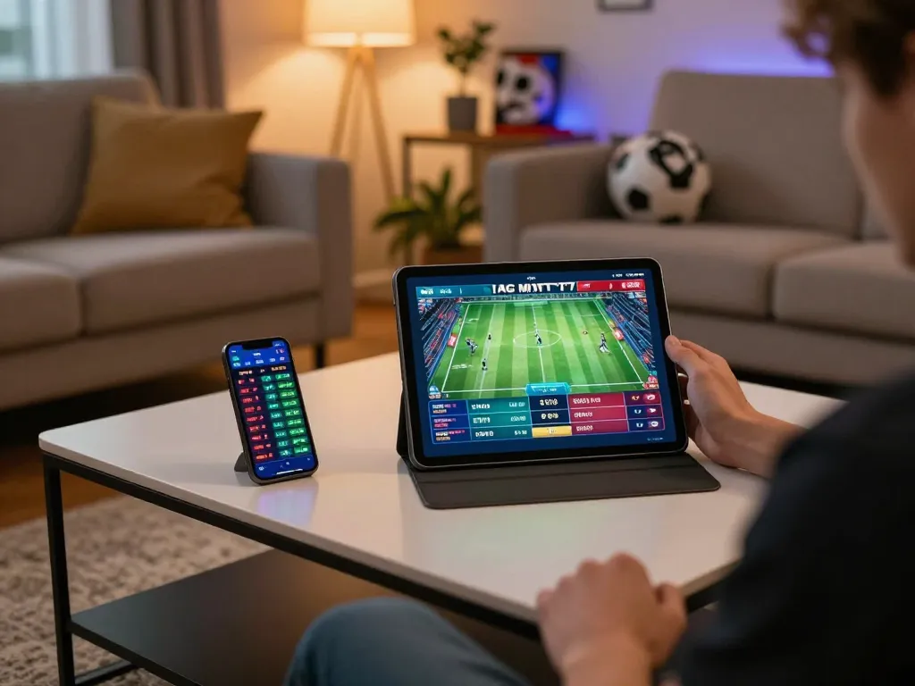Experience thrilling sports betting on MK8 with a user engaging on a tablet while analyzing live odds.