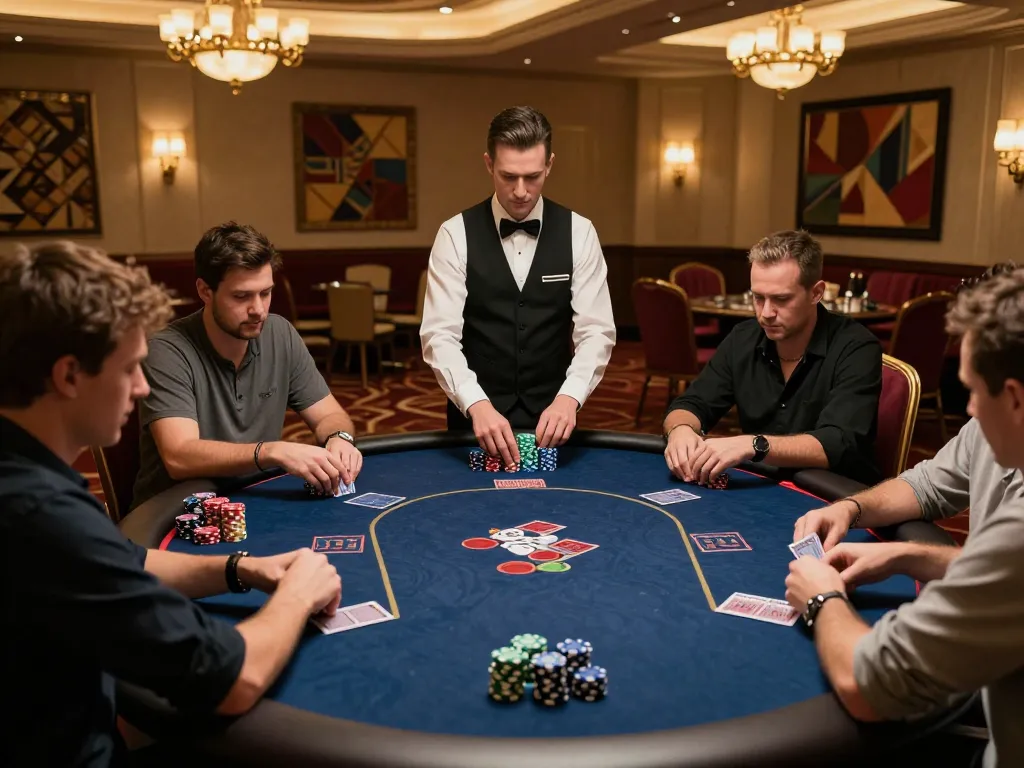 Engaging moment at the poker table with players in action using link 789win for online gaming strategies.
